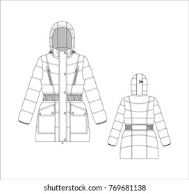 Vector illustration of women's jacket. Front and back