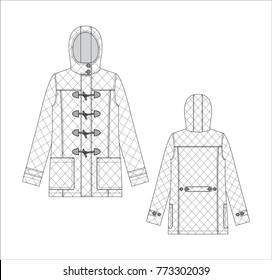 Vector illustration of women's jacket. Front and back