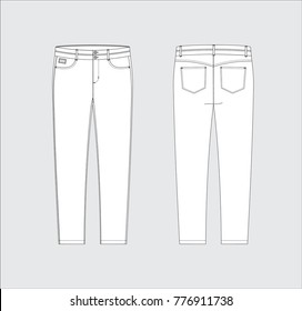 Vector illustration of women's jeans. Front and back