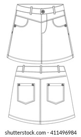 Vector illustration of women's jeans skirt. Front and back views