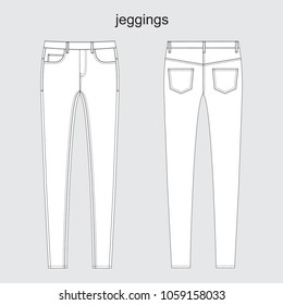 Vector illustration of women's jeggings jeans. Front and back
