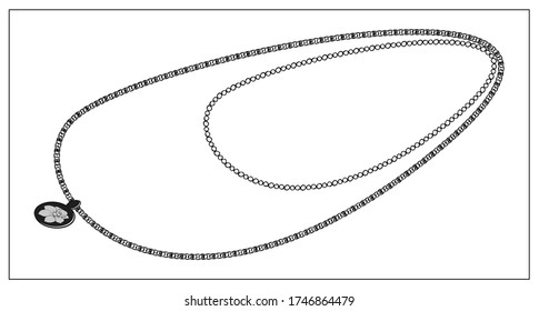 Vector illustration with a womens jewelry, chain and pendant, beads, pendant. Stylized drawing for web site design, logo, icon, app, UI. Isolated stock illustration on white background. Cartoon style