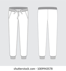 Vector Illustration Of Women's Joggers Pants. Front And Back