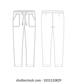 Vector illustration of women's joggers pants. Front and back