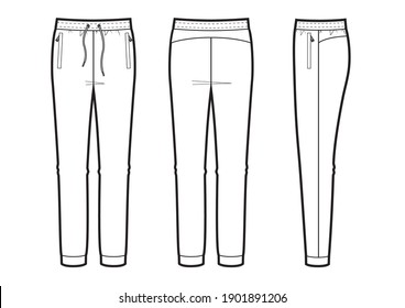 Vector illustration women's joggers pants  Front  back   side views  for sports wear 