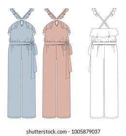 Vector illustration of women's jumpsuit. Colored set