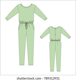 Vector illustration of women's jumpsuit. Front and back