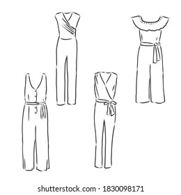 Vector illustration of women's jumpsuit. women's jumpsuit, vector sketch illustration