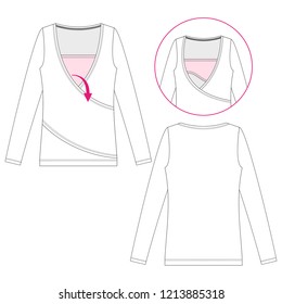 Vector illustration of women's lactating long slive t-shirt. Front and back