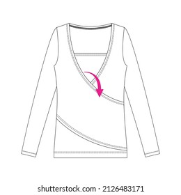 Vector illustration of women's lactating long slive t-shirt. Front view