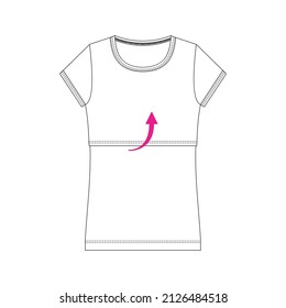 Ilustración vectorial de la camiseta lactante de la mujer. Vista frontal