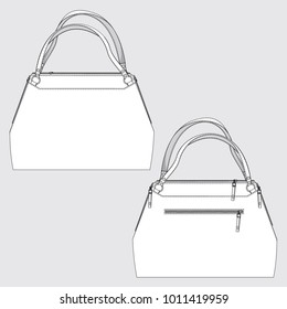 Vector illustration of women's leather bag. Front and back