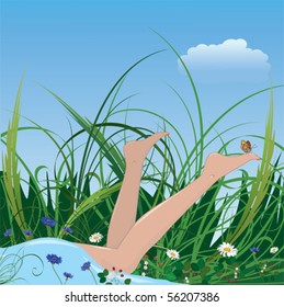 vector illustration of the women's legs in grass