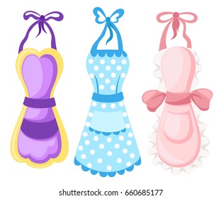Vector illustration. women's lovely apron kitchen apron. pink apron hearts. vector image on white background