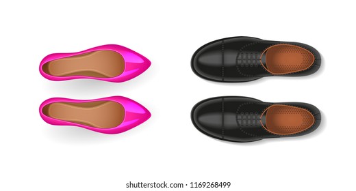 Vector Illustration. Women's And Men's Shoes. Top View.