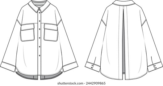 
Vector illustration of women's, men's and unisex shirt designs with front flap pockets and back slits