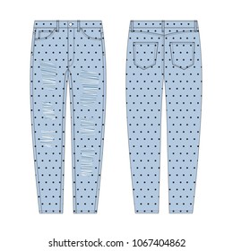 Vector Illustration Of Women's Mom Jeans. Front And Back