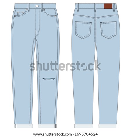 Vector illustration of women's mom jeans. Front and back