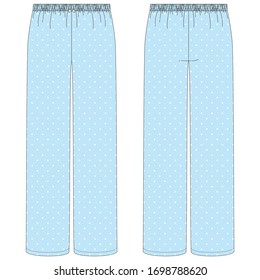 Vector illustration of women's pants pajamas. Front and back.