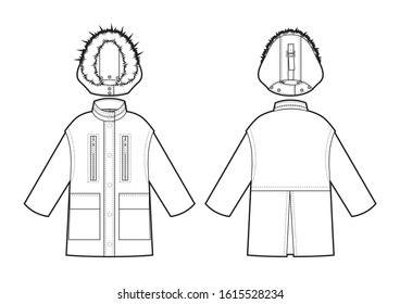 Vector illustration of women's parka. Front and back