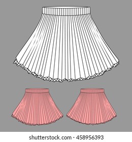 Vector illustration of women's pleated skirt. Front and back views