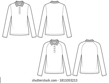 Vector illustration of women's polo. Front and back