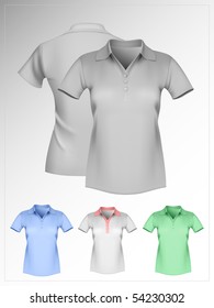 Vector illustration. Women's polo shirt template. Gray and color. Front and back. More clothing designs in my portfolio.