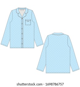 Vector illustration of women's shirt pajamas. Front and back.