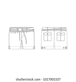 Vector illustration of women's shorts. Front and back