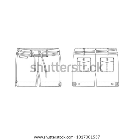Vector illustration of women's shorts. Front and back