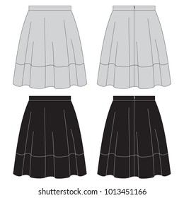 Vector illustration of women's skirt. Front and back. Colored set.