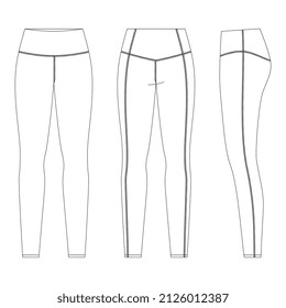 Vector illustration of women's sport leggings. Front, back and side view