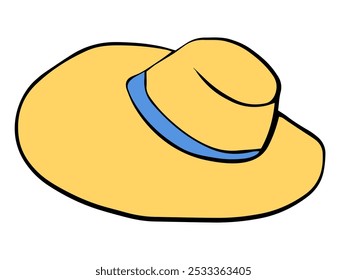 Vector illustration of a women's summer hat. An elegant and stylish straw hat, perfect for warm weather and accessorizing, isolated on a white background.