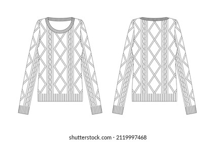 Vector illustration of women's sweater. Front and back