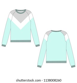Vector illustration of women's sweatshirt. Front and back