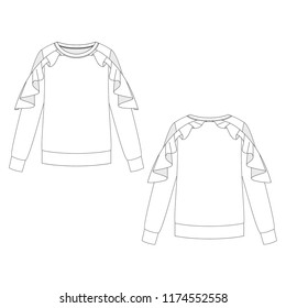 Vector illustration of women's sweatshirt. Front and back