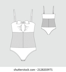 Vector illustration of women's swimsuit. Front and back