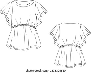 Vector illustration of women's t shirt. Front and back