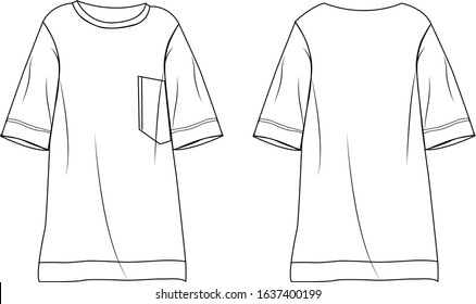 Vector illustration of women's t shirt. Front and back
