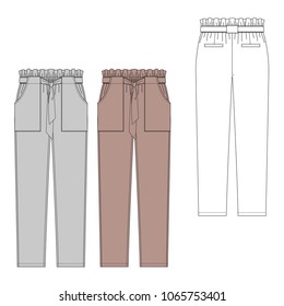 Vector illustration of women's trousers. Colored set