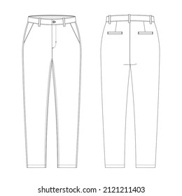 Vector illustration of women's trousers with high waist . Front and back