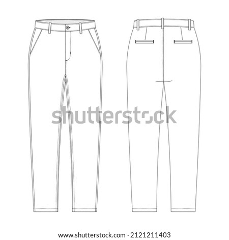 Vector illustration of women's trousers with high waist . Front and back