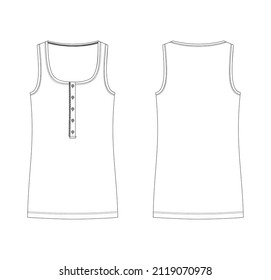 Vector illustration of women's t-shirt with buttons. Front and back