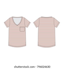 Vector illustration of women's t-shirt. Front and back