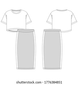 Vector illustration of women's t-shirt and skirt. 