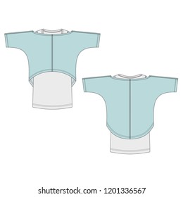 Vector illustration of women's t-shirt and top. Colored set. 
