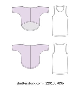 Vector illustration of women's t-shirt and top. Colored set. 