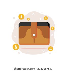 vector illustration of women's wallet designed in flat style decorated with icon elements and background in fashion and accessories vector illustration theme