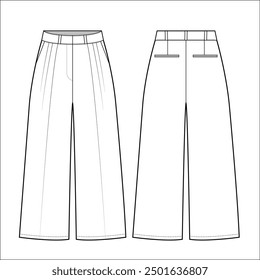 Vector illustration of women's wide classic pants. Front and back views