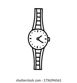 Vector illustration of women's wristwatches. Isolated on white background. Doodle, outline and line elements. Had drawn beauty objects.  Female accessory. 